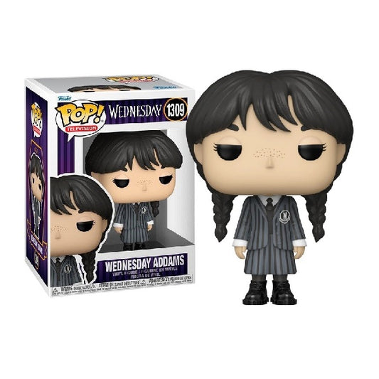 Confezione originale Funko con loghi Wednesday Addams colori nero grigio bianco
