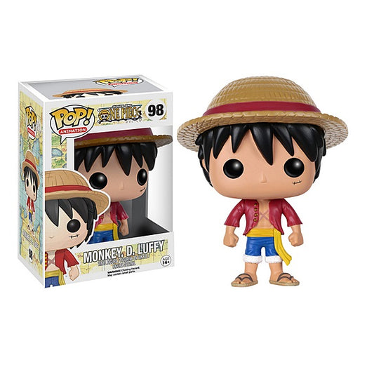 Confezione originale Funko con loghi One Piece Monkey D.Luffy colori rosso blu giallo