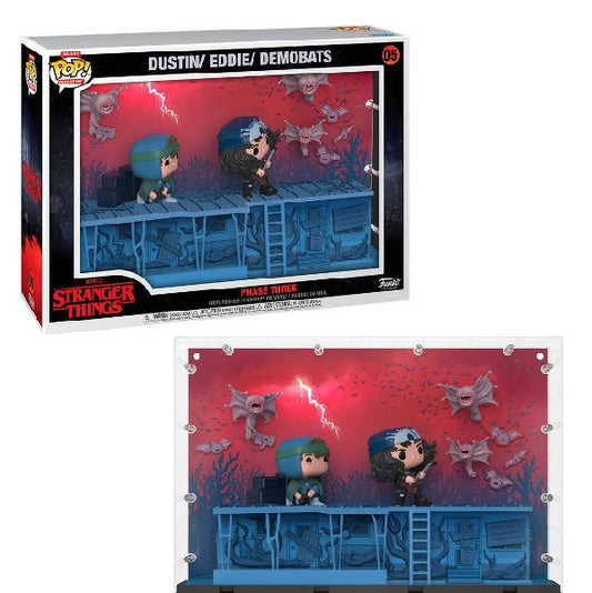Confezione originale Funko con loghi Deluxe Moment Stranger Things Dustin Eddie Demobat colori blu rosso grigio