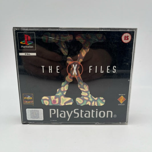 the x-files ps1, custodia nera con grossa x in sfondo e scritta del titolo