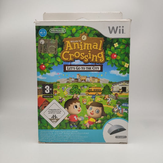 Animal Crossing Let's Go To The City + Wii Speak Nintendo Wii PAL Multi, mii in primo piano, sfondo prato verde con città