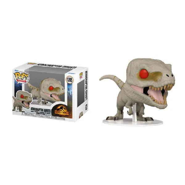 Confezione originale Funko con loghi Jurassic World Dominion Atrociraptor (Ghost) colori rosso verde grigio