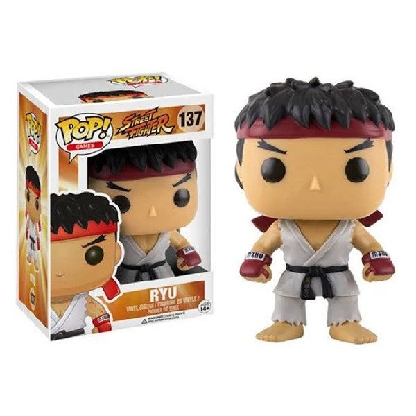 Confezione originale funko con loghi Street Fighter Ryu colori bianco nero rosso