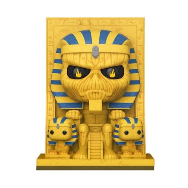 Dettaglio Funko Pop Iron Maiden Powerslave colori giallo azzurro nero