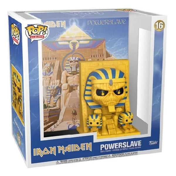 Confezione originale Funko con loghi Iron Maiden Powerslave colori azzurro giallo bianco nero