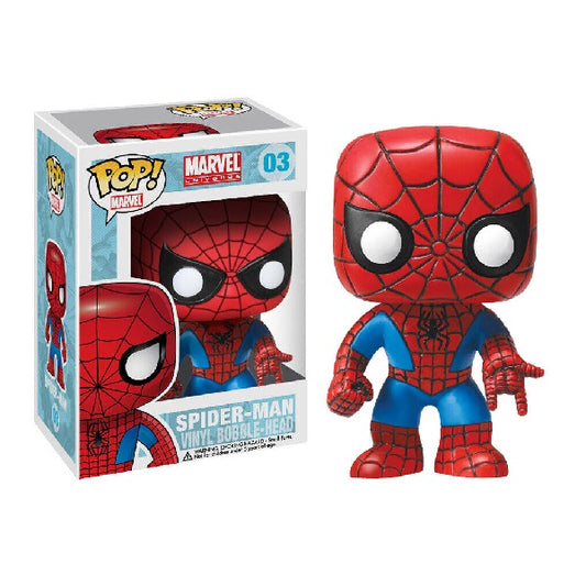 Confezione originale Funko con loghi Marvel Spider-Man colori bianco nero rosso blu