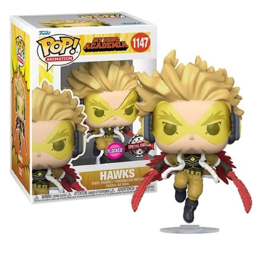 Confezione originale Funko con loghi My Hero Academia Hawks Flocked Special Edition colori giallo rosso nero
