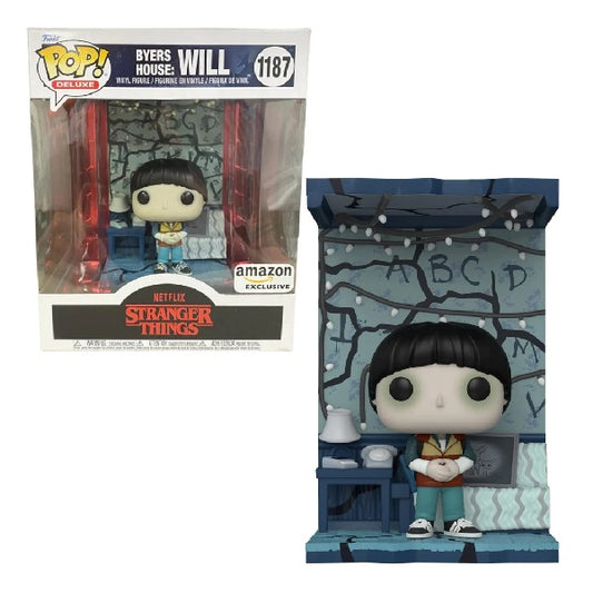 Confezione originale Funko con loghi Stranger Things Byers House Will colori bianco azzurro rosso