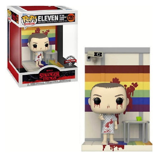 Confezione originale Funko con loghi Stranger Things Eleven In The Rainbow Room colori rosso bianco verde giallo