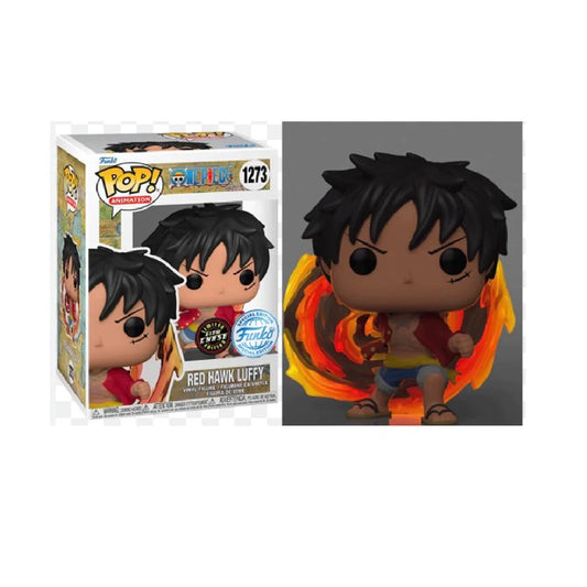 Confezione originale Funko con loghi One Piece Red Hawk Luffy Chase colori nero rosso blu