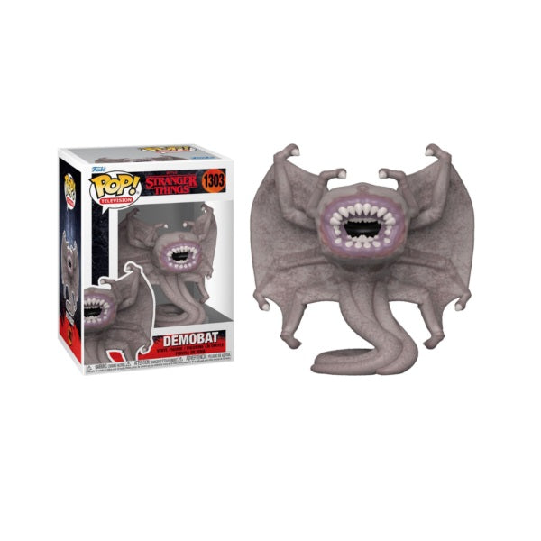Confezione originale Funko con loghi Stranger Things Demobat colori bianco nero grigio
