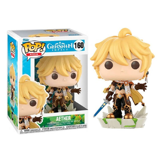 Confezione originale Funko con loghi Genshin Impact Aether colori giallo marrone bianco