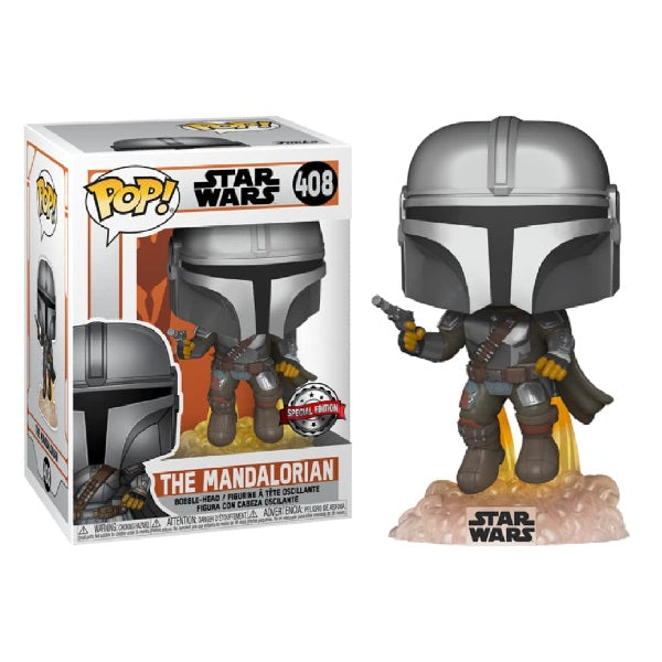 Confezione originale Funko con loghi Star Wars The Mandalorian colori grigio nero giallo