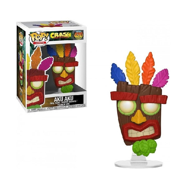 Confezione originale Funko con loghi Crash Bandicoot Aku Aku colori marrone rosso blu giallo