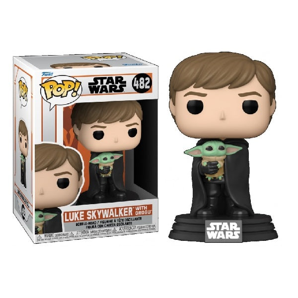 Confezione originale Funko con loghi Star Wars Luke Skywalker With Grogu colori marrone verde nero