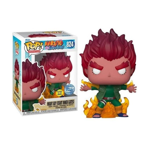 Confezione originale Funko con loghi Naruto Shippuden Might Guy Eight Inner Gates colori rosso giallo verde