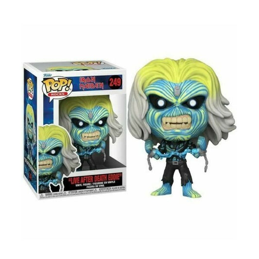 Confezione originale Funko con loghi Iron Maiden Live After Death Eddie colori grigio azzurro giallo nero