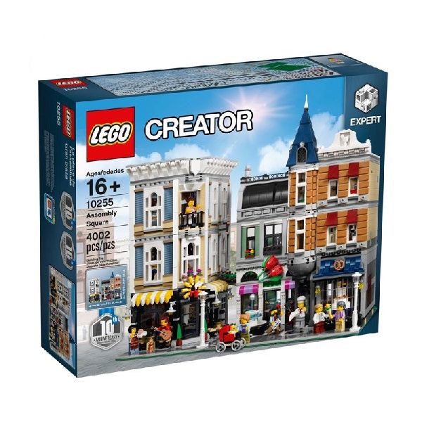 confezione originale lego creator con logo. Piazza assemblea creator expert, colore azzurro, bianco e marrone.
