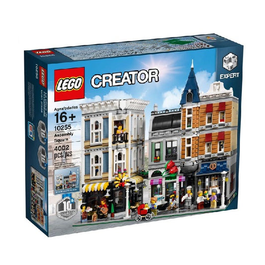 confezione originale lego creator con logo. Piazza assemblea creator expert, colore azzurro, bianco e marrone.