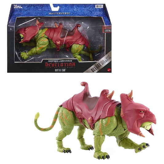 Confezione originale Mattel con loghi Masterverse Masters Of The Universe Revelation Battle Cat colori rosso giallo verde