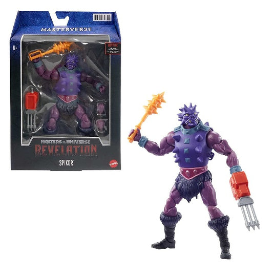 Confezione originale Mattel con loghi Masterverse Master Of The Universe Revalation Spikor colori viola blu rosso giallo