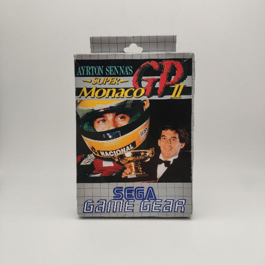 scatola grigio e blu, foto ayrton senna con trofeo e casco, oro,giallo,rosso e nero