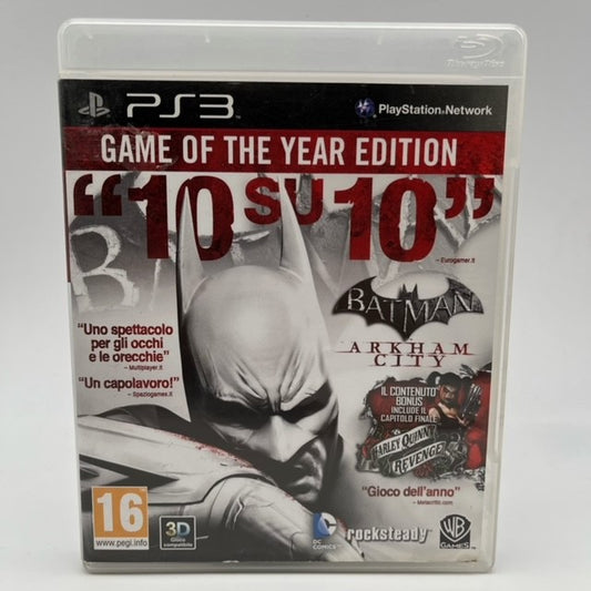 Batman in primo piano con logo Batman Arkham city colori bianco nero rosso