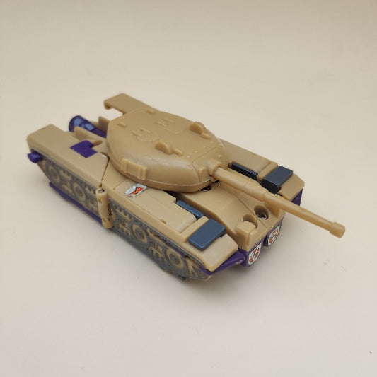 blitzwing diaclone transformers della hasbro 1985, robot con tre trasformazioni, carroarmato color sabbia e viola