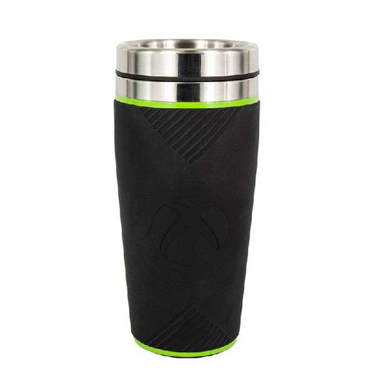 borraccia in metallo rivestita in gomma con rilievo logo xbox, colore nera con inserti verde fluo