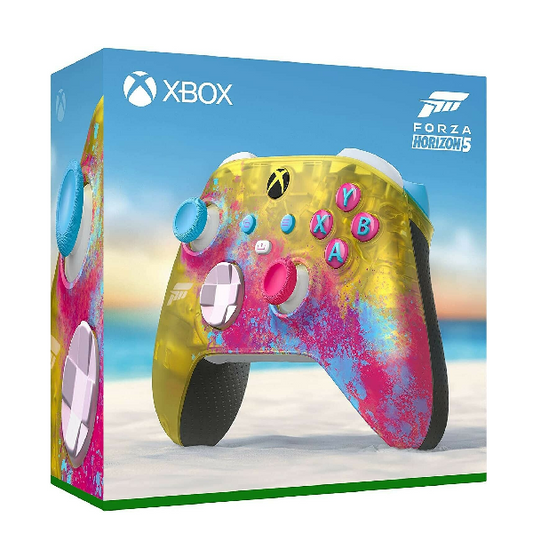 Controller nuovo confezionato per Xbox One e Series in edizione limitata a tema Forza Horizon, colore rosa, giallo e azzurro.