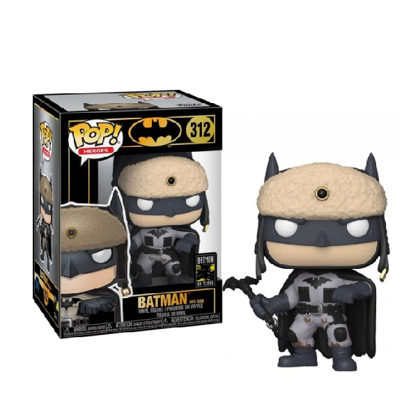 Confezione e personaggio Funko Pop numero 312 Batman, versione Red Son celebrativo 80 anni DC Comics.