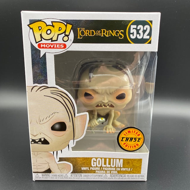 Statuina confezionata Funko Pop! del personaggio Gollum dalla serie di libri e film de Il Signore degli Anelli (Lord of the Rings), in versione Chase Limited Edition.