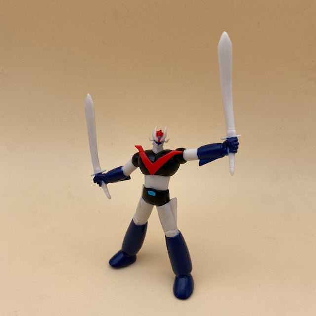 Grande Mazinga - Great Mazinger Bandai Minifigure 11 CM , robot nero,grigio,blu e rosso con doppia spada