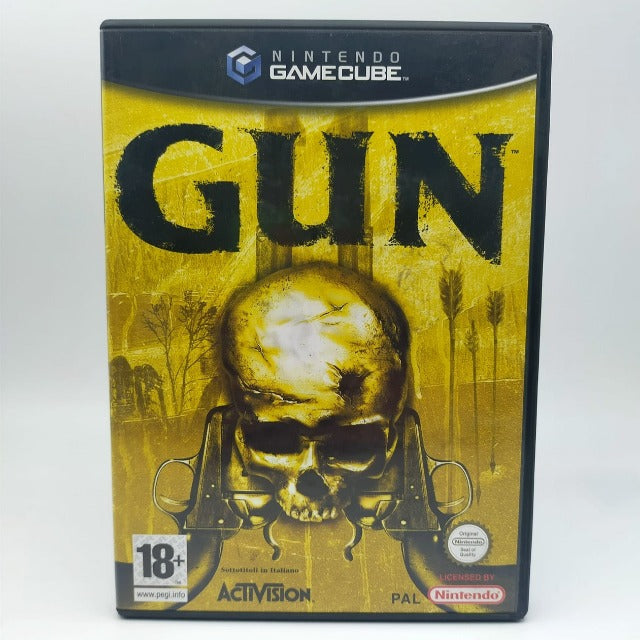 Gun Nintendo Gamecube Activision Pal Ita, teschio con due pistole su sfondo giallo