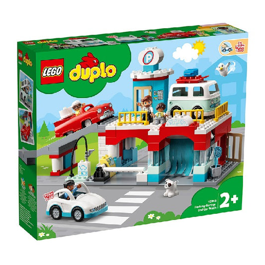 confezione originale lego con logo. Autorimessa e autolavaggio, colori verde azzurro rosso.
