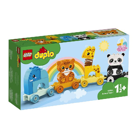 Confezione originale Lego con loghi Duplo treno animali colori verde azzurro giallo arcobaleno