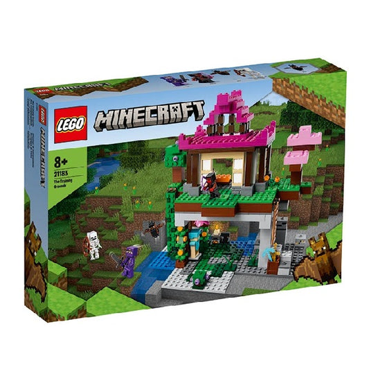 Confezione originale Lego con loghi minecraft campi d'allenamento colori azzurro verde marrone rosa