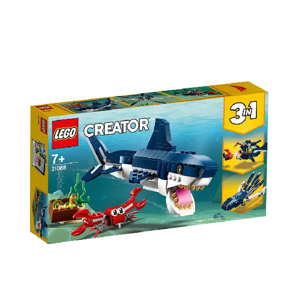 Confezione originale Lego con loghi creator creature degli abissi colori azzurro blu bianco giallo
