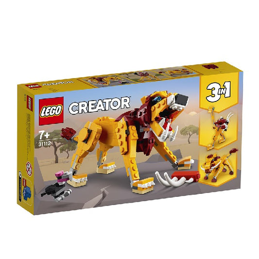 Confezione originale Lego con loghi creator leone selvatico colori giallo azzurro grigio marrone