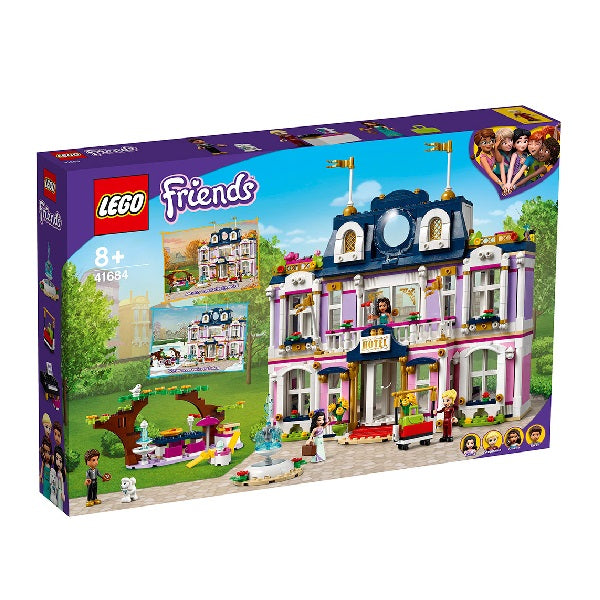 Confezione originale Lego con loghi friends grand hotel heartlake city colori viola bianco blu verde