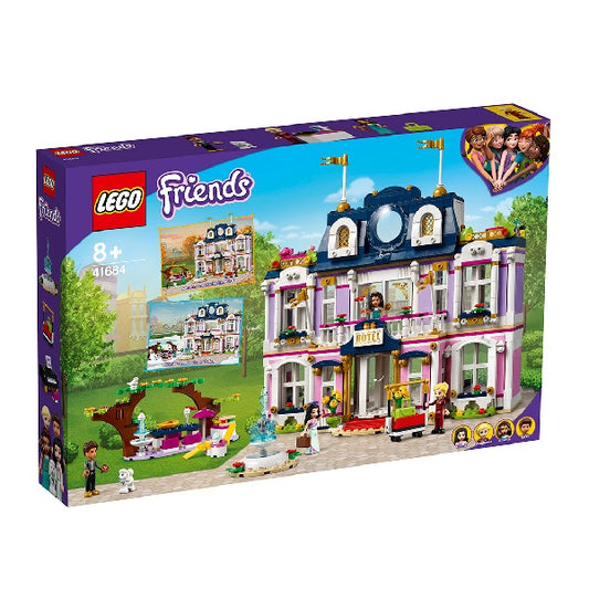 Confezione originale Lego con loghi friends grand hotel heartlake city colori viola bianco blu verde