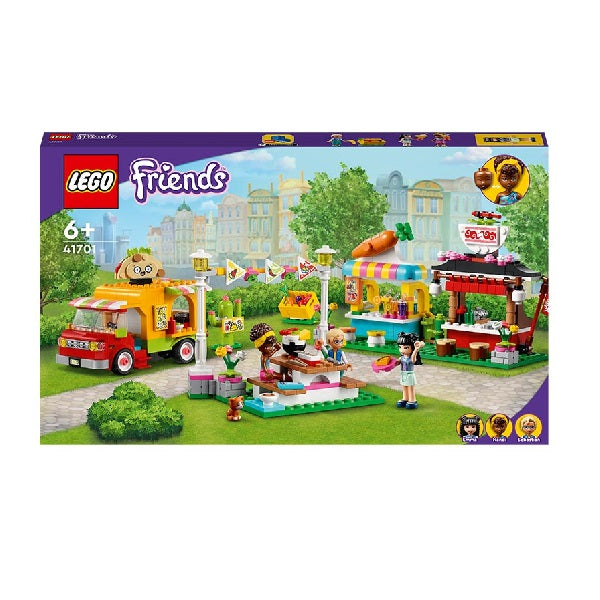 Confezione originale Lego con loghi friends mercato dello street food colori viola verde giallo rosso