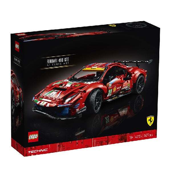 Confezione originale Lego con loghi technic ferrari 488 GTE AF Corse colori nero rosso giallo