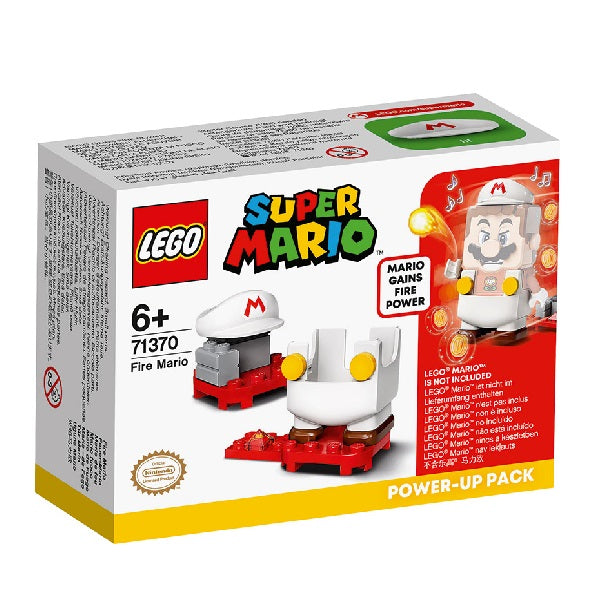 Confezione originale Lego Super Mario bianca con loghi ufficiali, costume power up fuoco