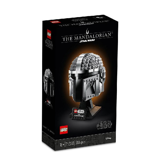 Confezione originale Lego con loghi star wars elmo del mandaloriano colori nero bianco grigio
