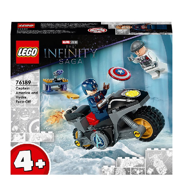 Confezione originale lego Marvel Super Heroes, con personaggi Capitan America e Hydra, e logi originali. Colori bli, rosso e nero.