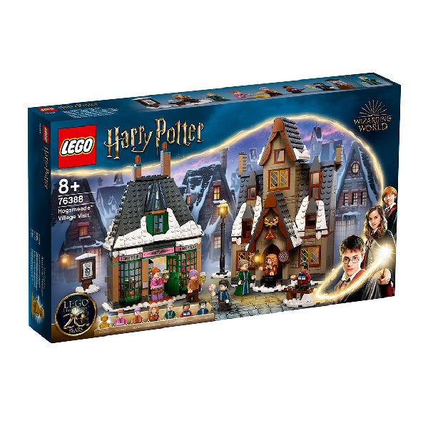 Confezione originale Lego con loghi harry potter villaggio hogsmaede colori blu grigio marrone bianco
