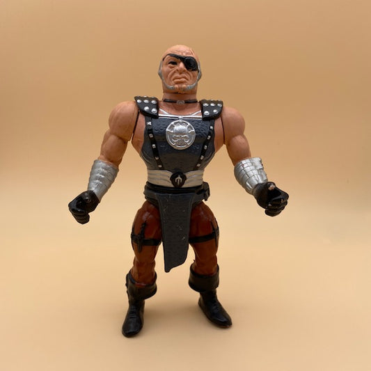 balde personaggio masters of the universe,maestro d'armi,benda su occhio,calvo,armatura accessorio