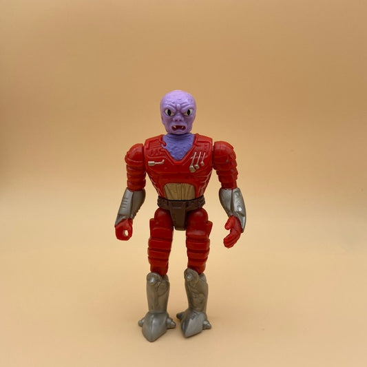 Flogg masters of the universe new adventures, personaggio pelle viola,armatura rossa