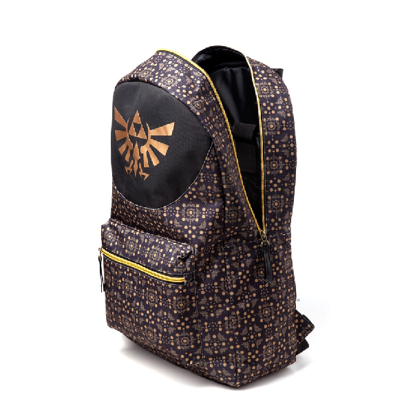 Zaino nero con grafiche oro a tema Legend of Zelda di Nintendo, prodotto da Difuzed
